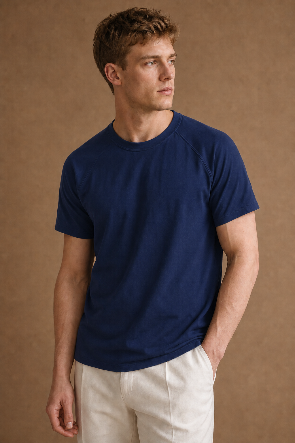 Procida Slim-Fit T-Shirt in Navy on model — front pose