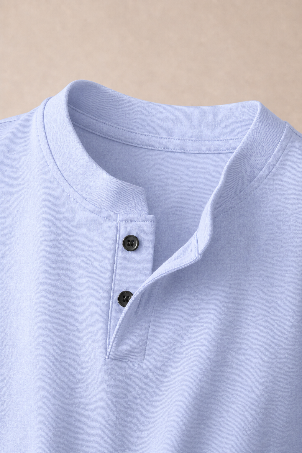 Renzo Henley T-Shirt in Powder Blue — fabric detail