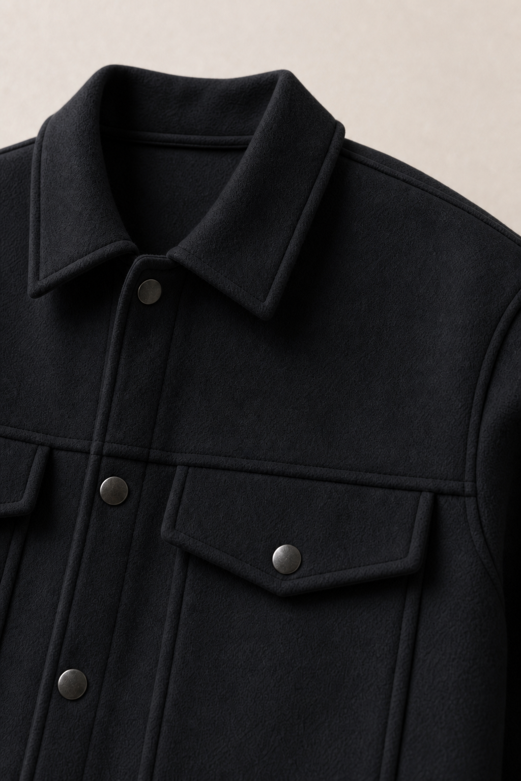Riva Wool Overshirt in Black — fabric detail