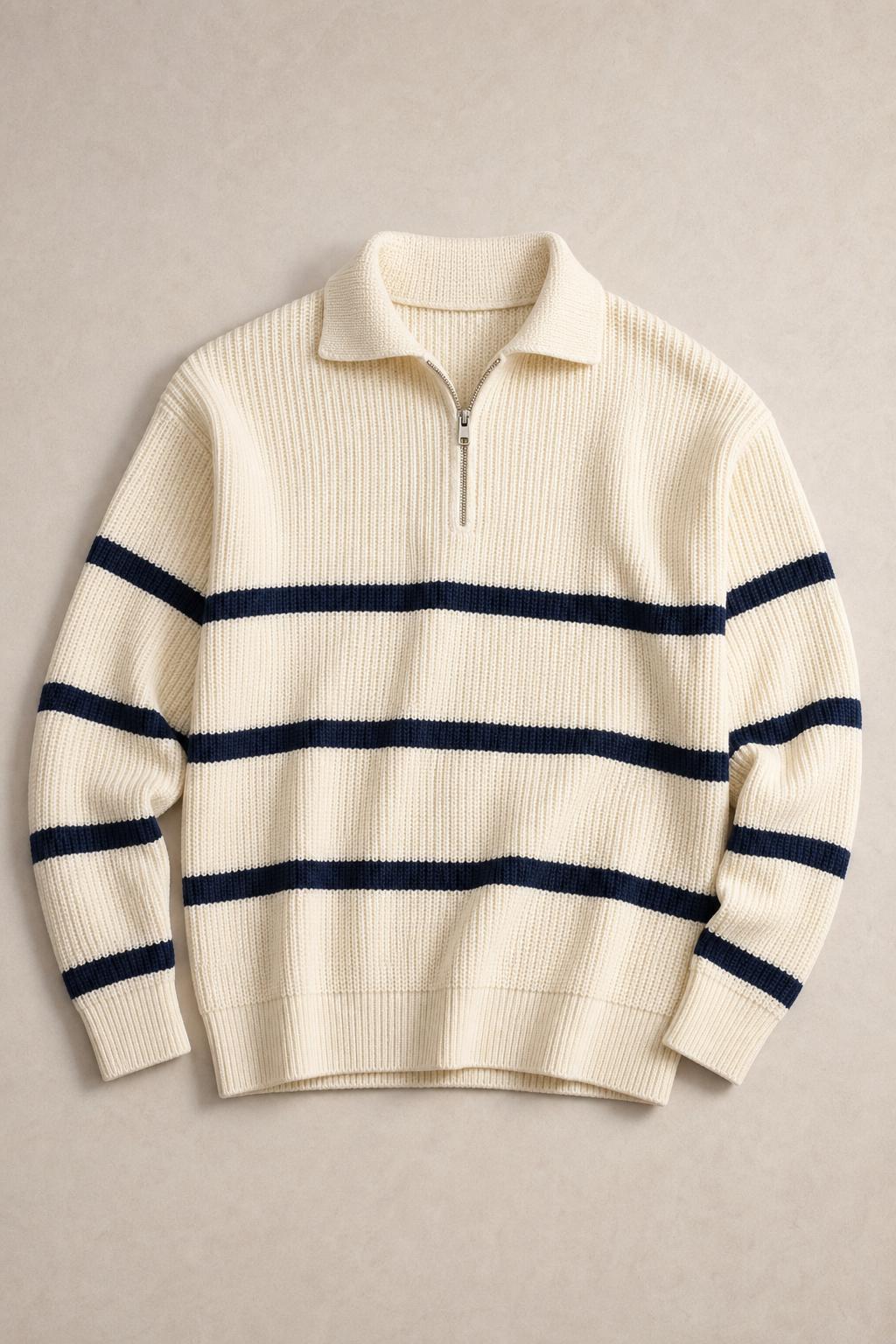 Saint-Tropez Quarter Zip Sweater in Cream - front view