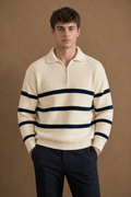 Saint-Tropez Quarter Zip Sweater in Cream on model - front pose