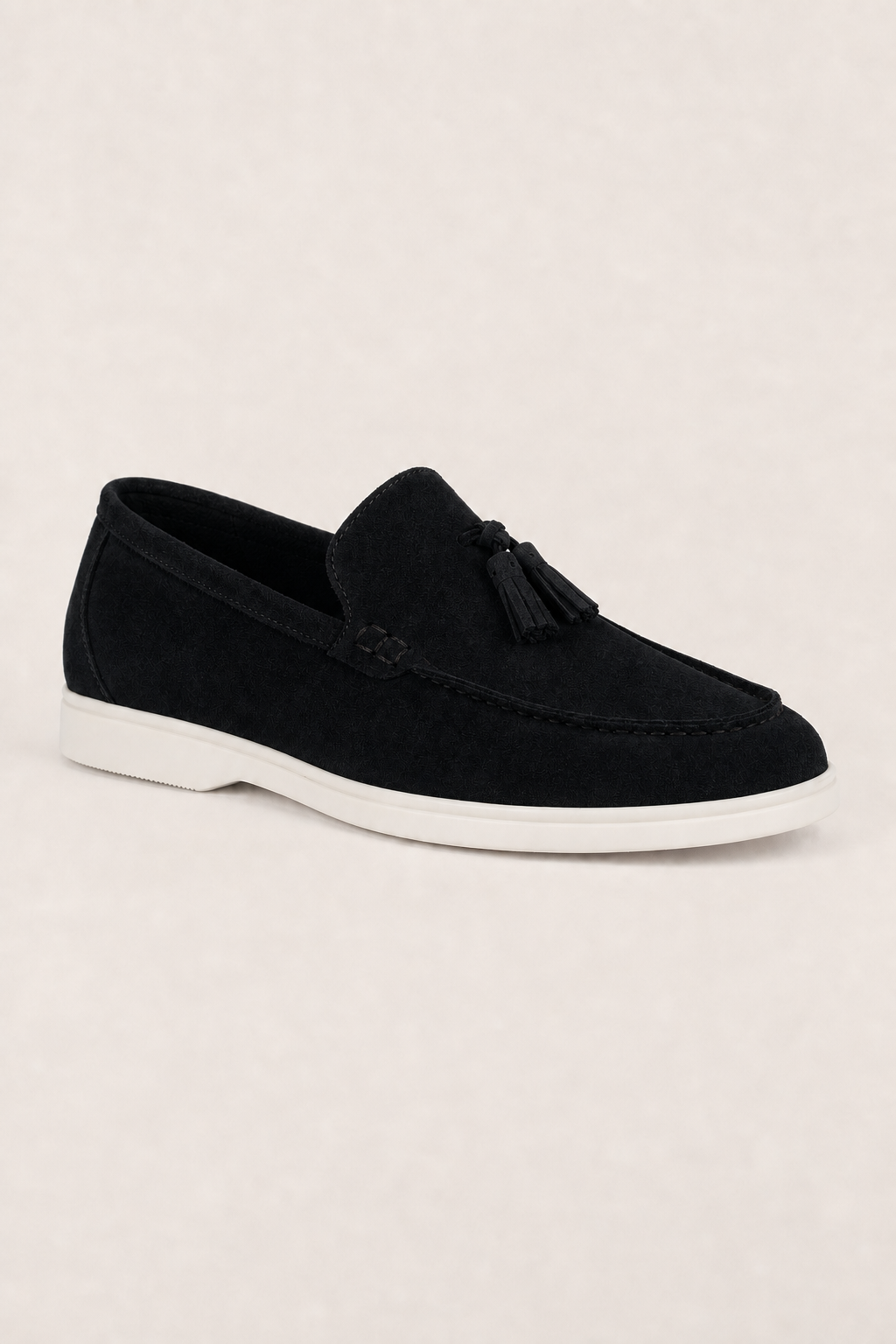 Salerno Suede Tassel Loafers in Black - angle view