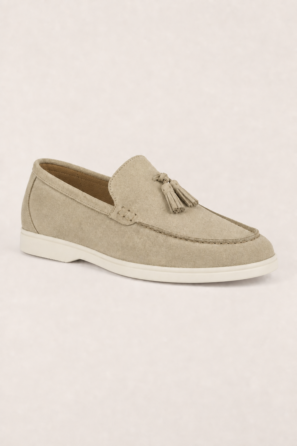 Salerno Suede Tassel Loafers in Sand - angle view