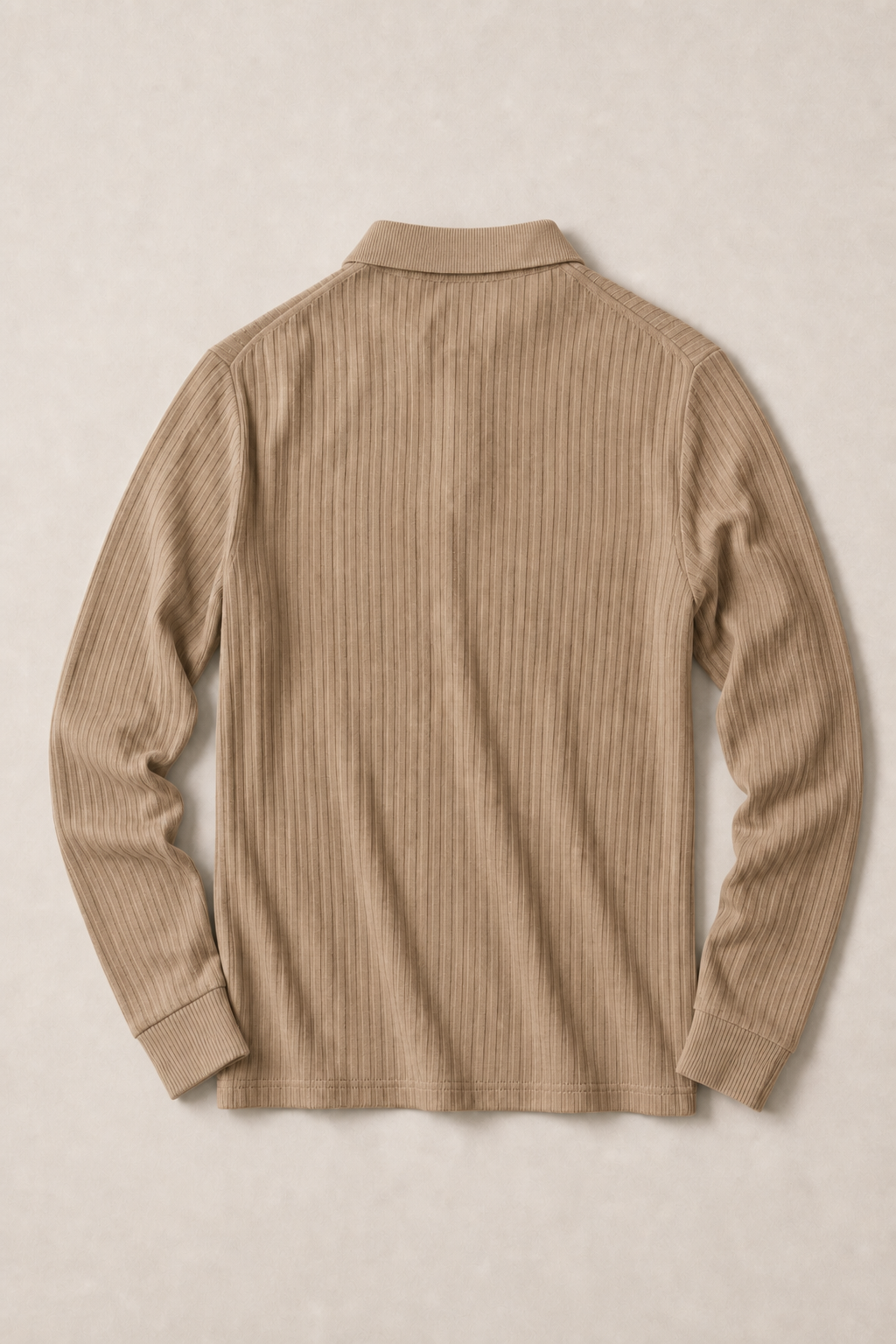 Salina Casual Ribbed Polo Shirt in Camel — back view