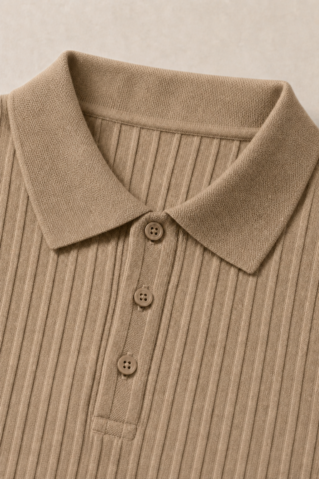 Salina Casual Ribbed Polo Shirt in Camel — fabric detail