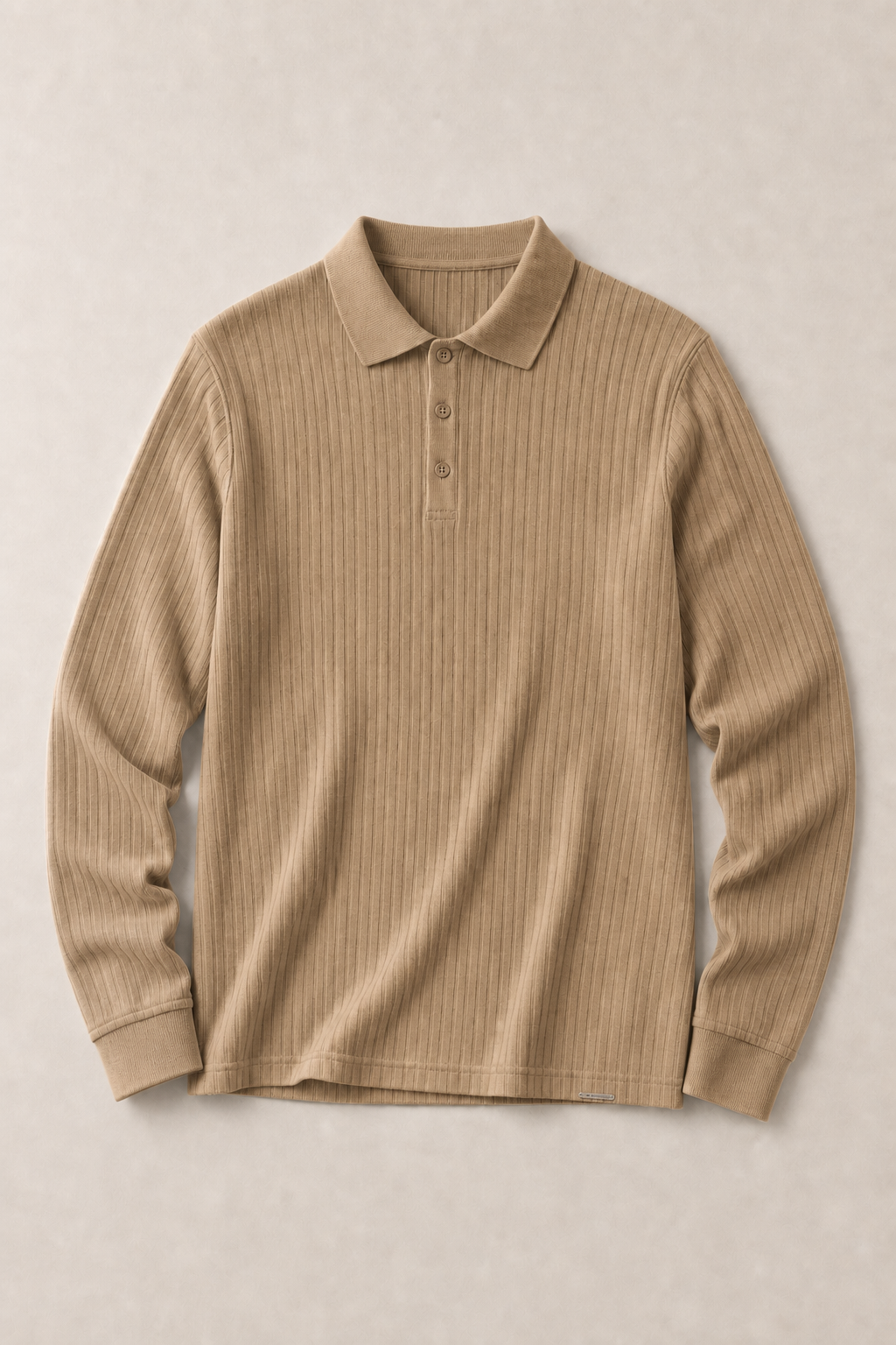 Salina Casual Ribbed Polo Shirt in Camel — front view