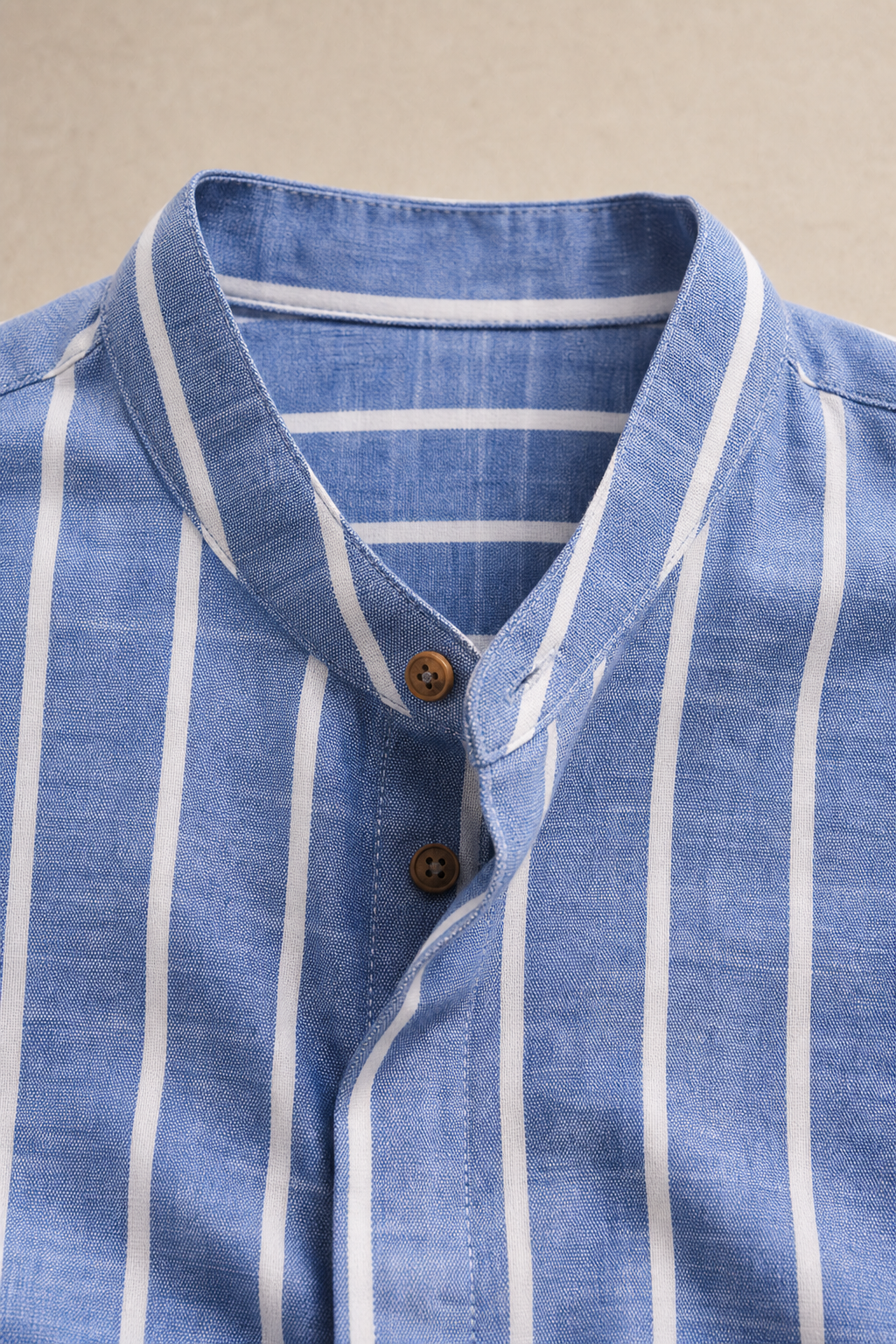 Sanary Shirt in Dusty Blue with White Stripes - fabric detail