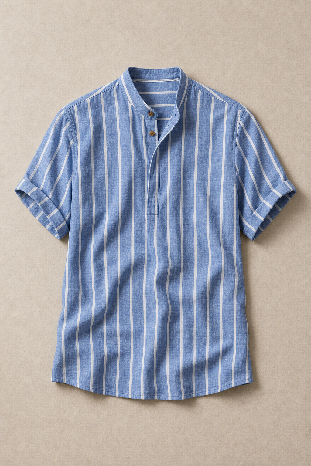 Sanary Shirt in Dusty Blue with White Stripes - front view