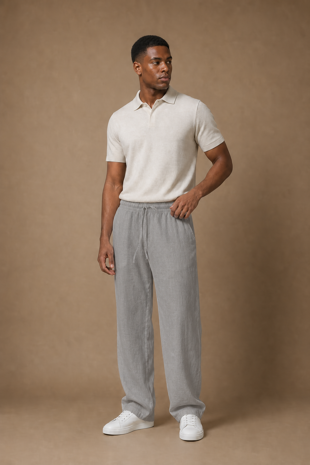 Sardegna Linen Trousers in Light Grey on model - front pose