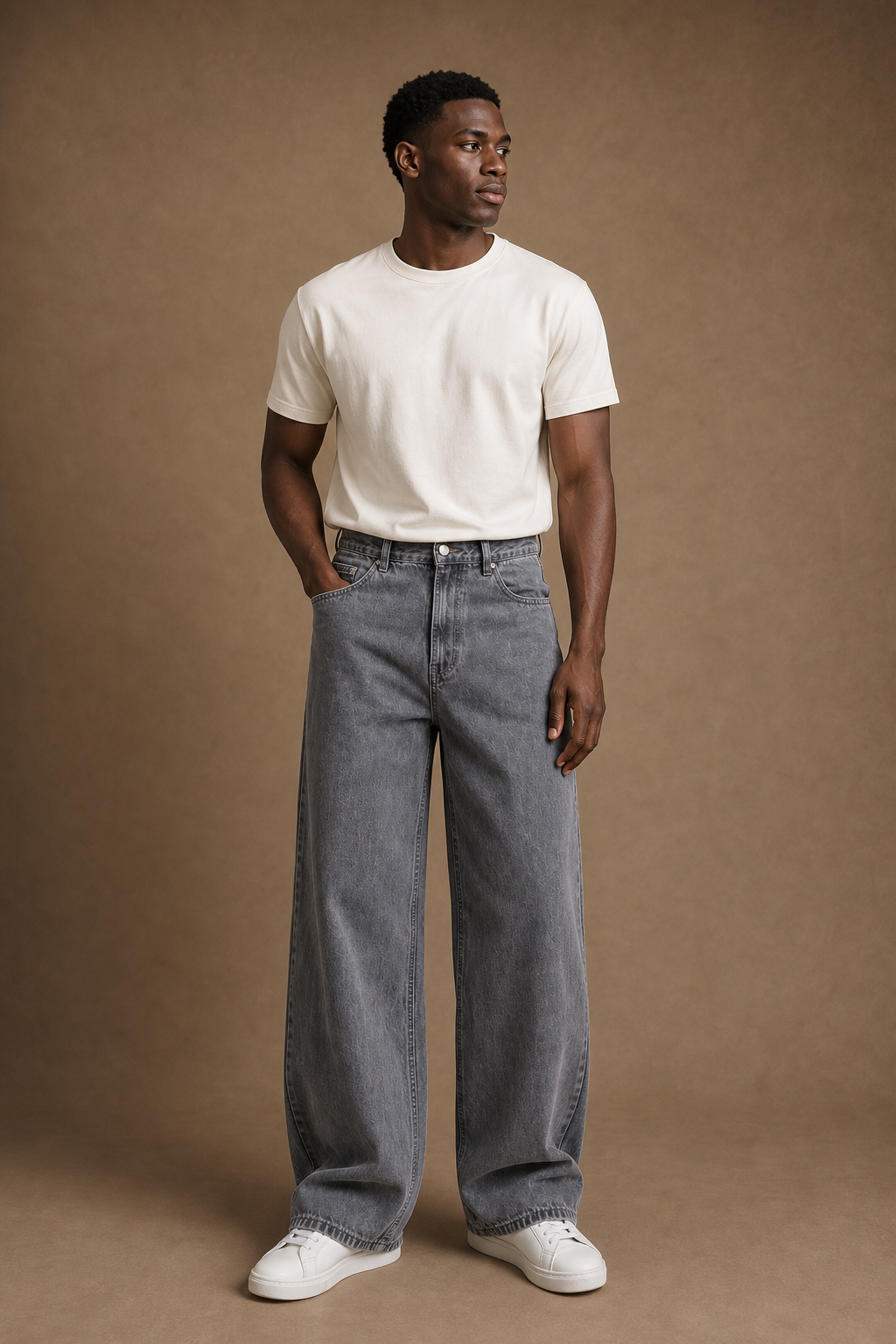 Saumur Wide-leg Jeans in Grey Wash on model - front pose