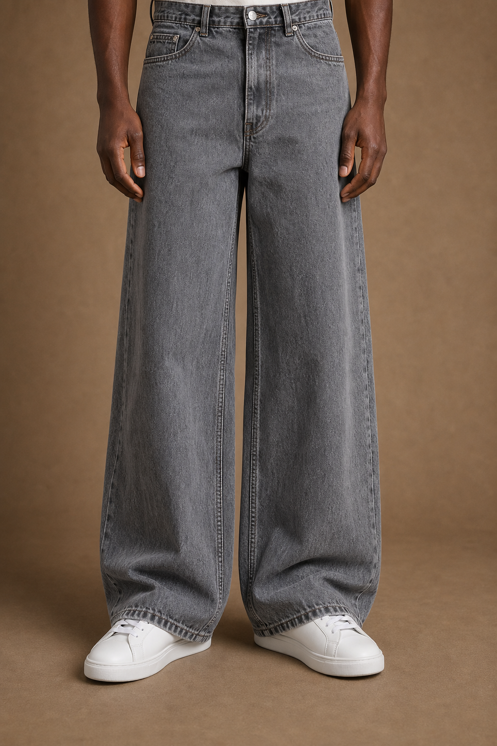 Saumur Wide-leg Jeans in Grey Wash on model - alternate pose