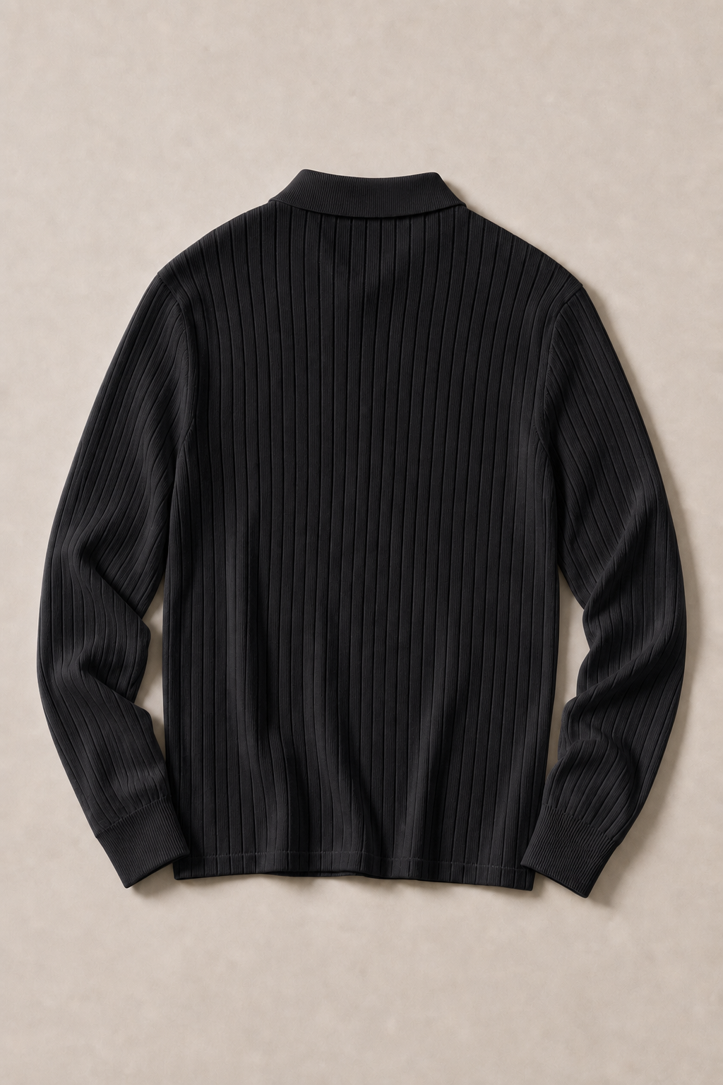 Slim-Fit Ribbed Long-Sleeve Polo in Charcoal — back view