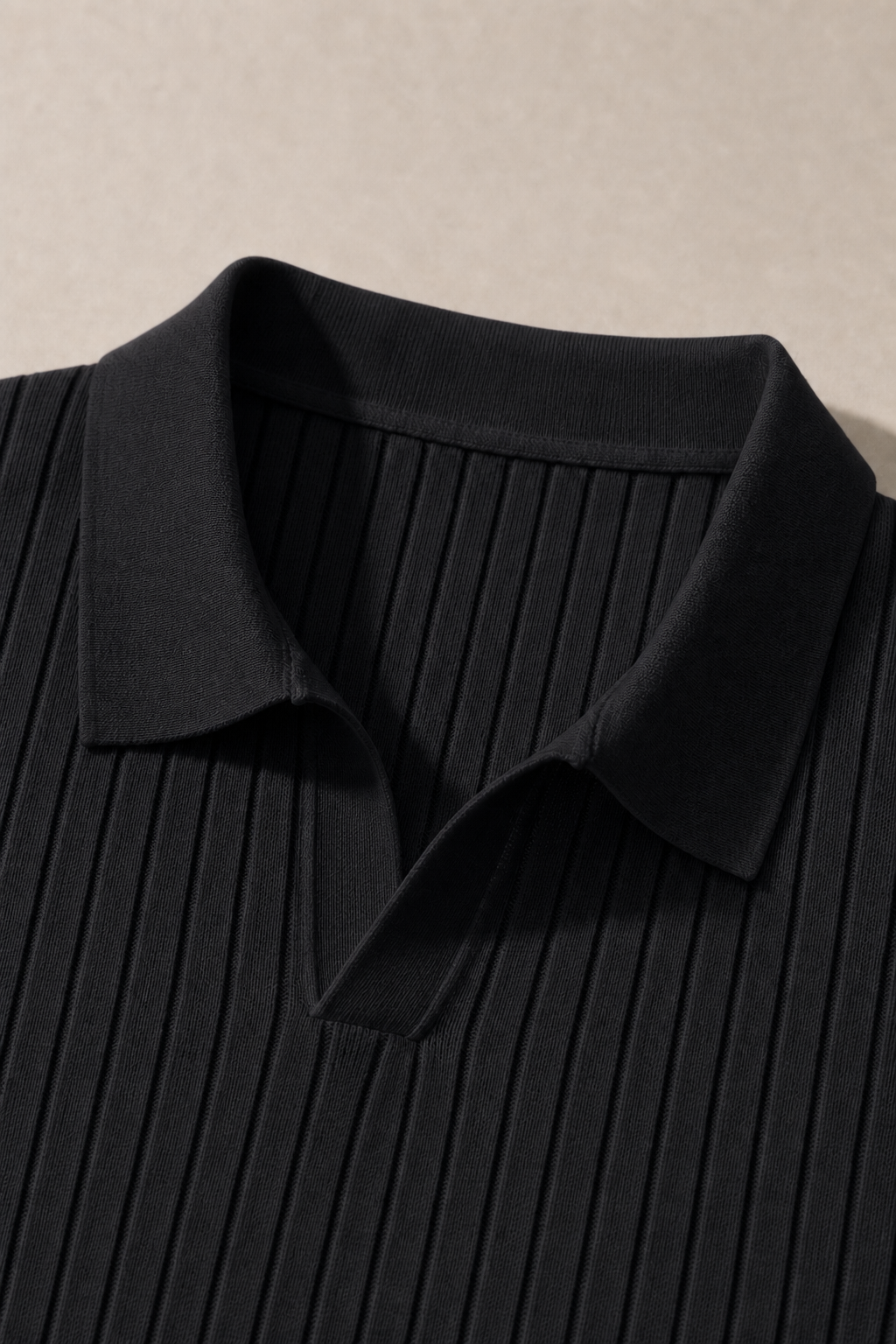 Slim-Fit Ribbed Long-Sleeve Polo in Charcoal — fabric detail