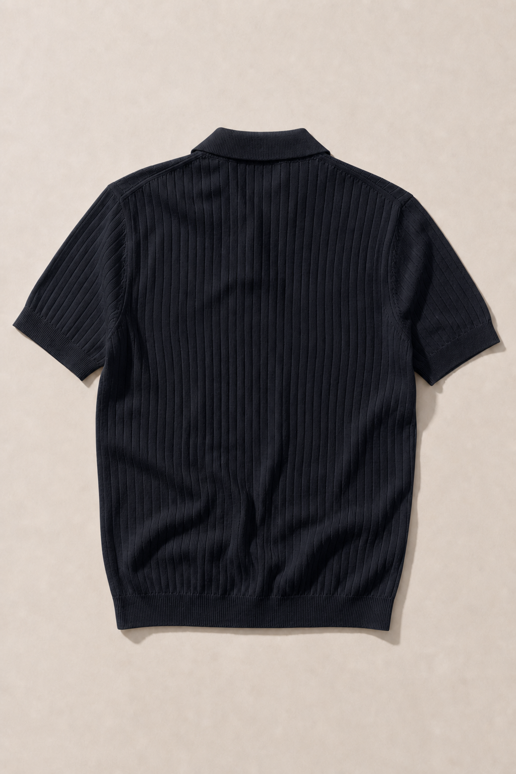 Slim-Fit Ribbed Polo Shirt in Navy — back view