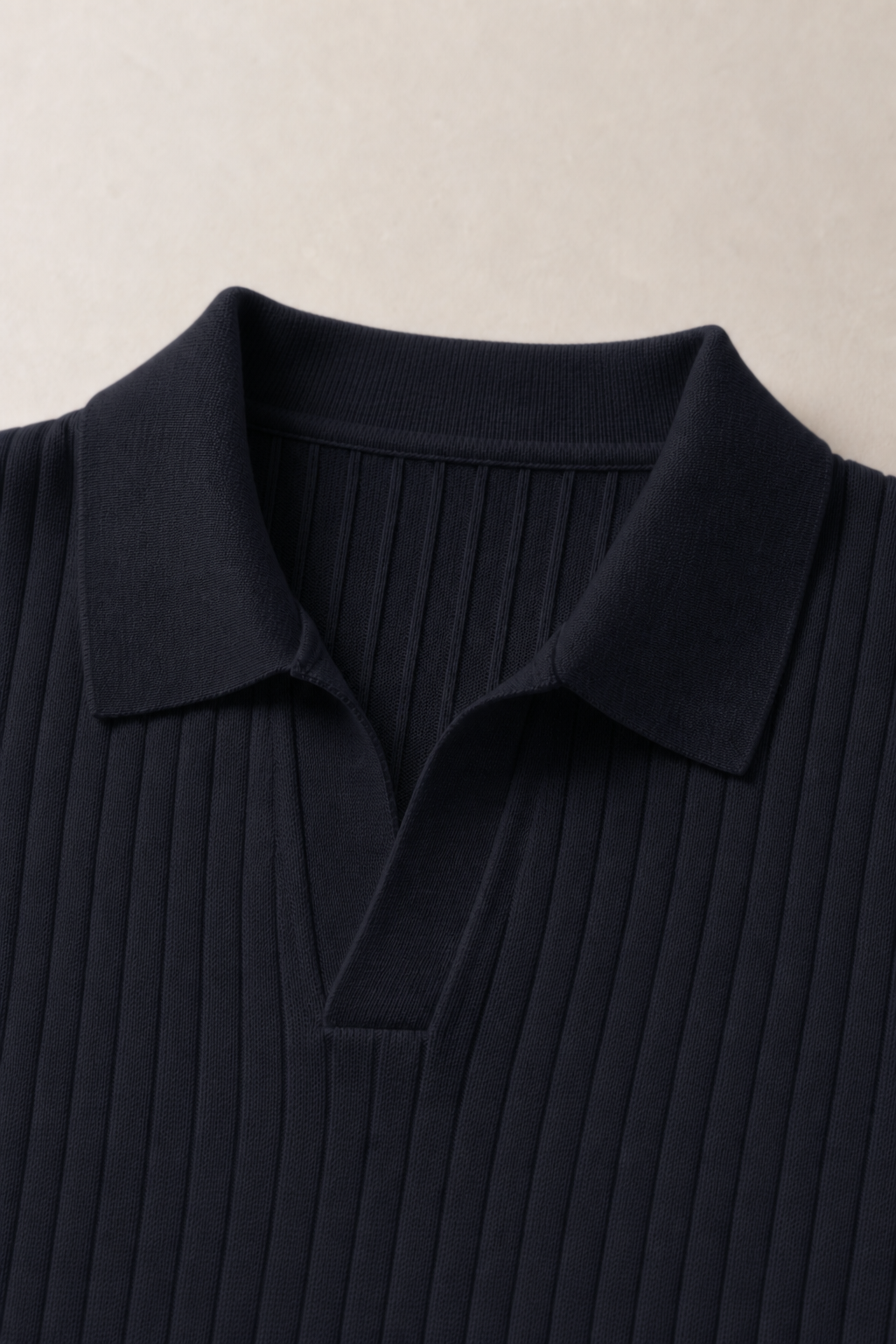 Slim-Fit Ribbed Polo Shirt in Navy — fabric detail