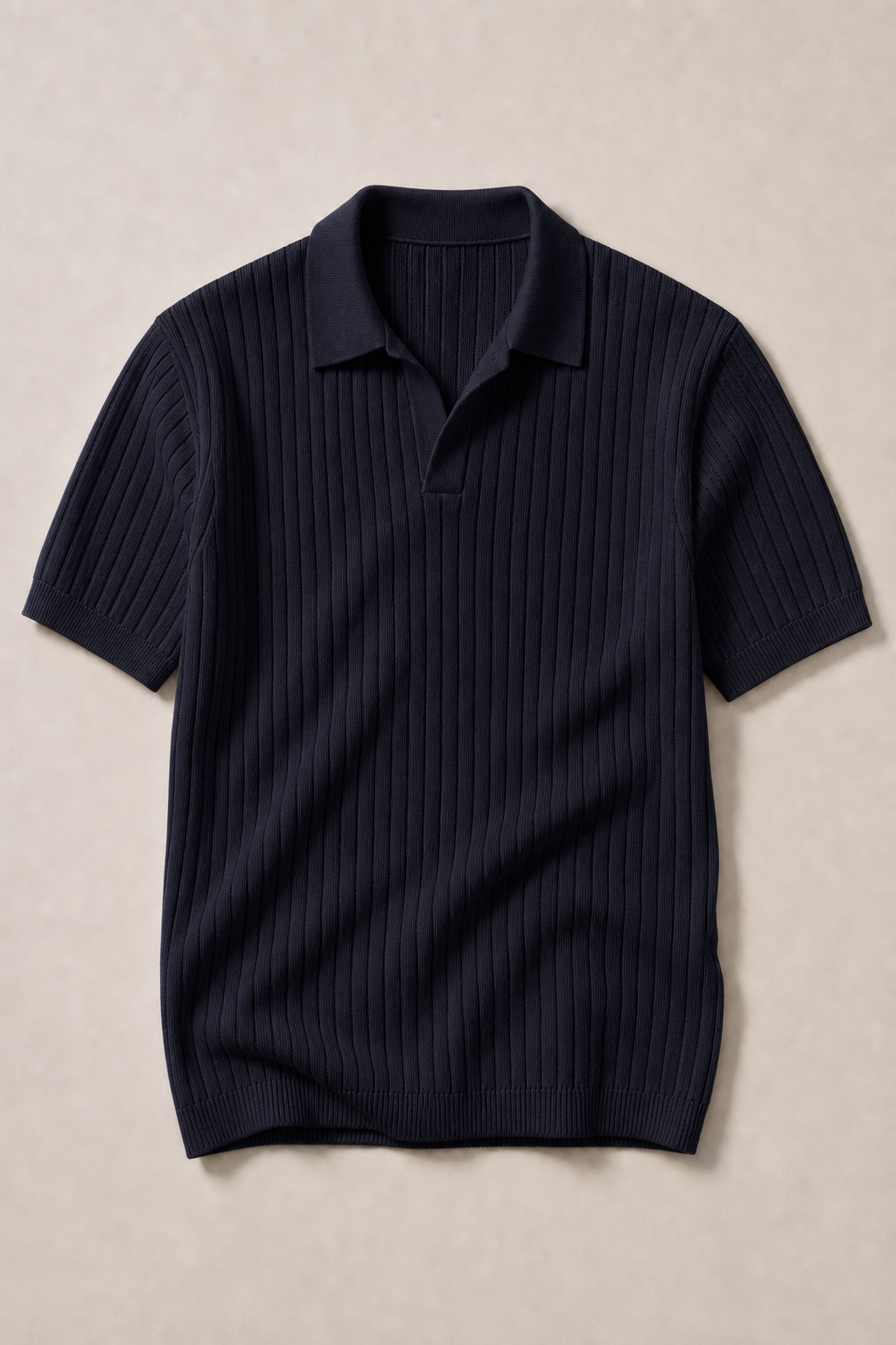 Slim-Fit Ribbed Polo Shirt in Navy — front view