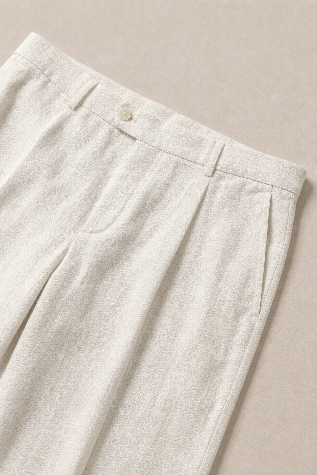 Soave Linen Trousers in Cream - fabric detail