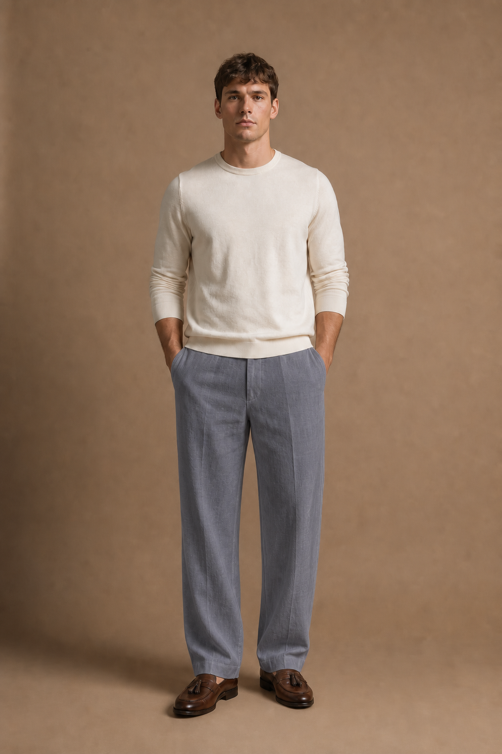 Soave Linen Trousers in Slate Blue on model - front pose