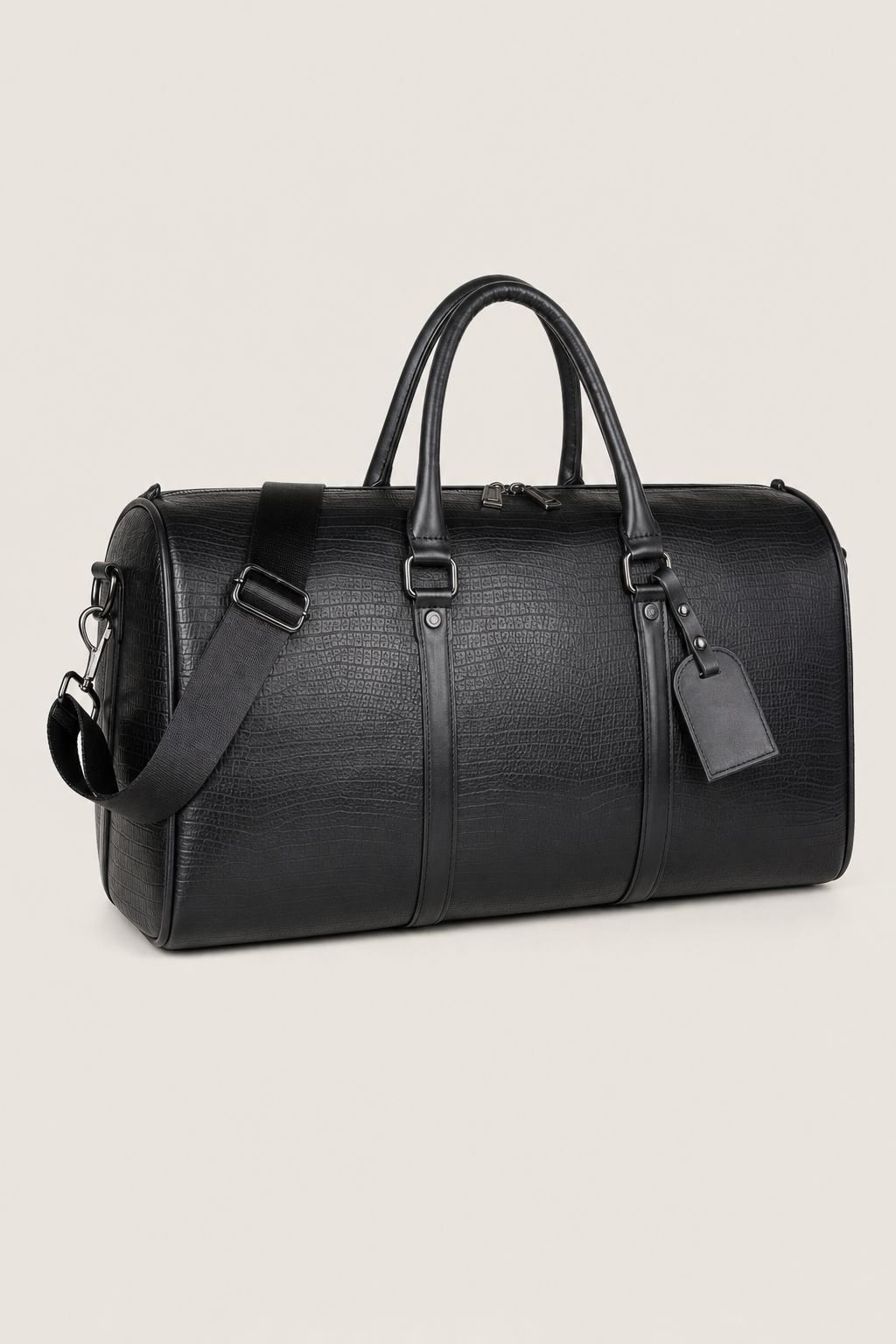 Sorrento Leather Duffle Bag in Black - angle view