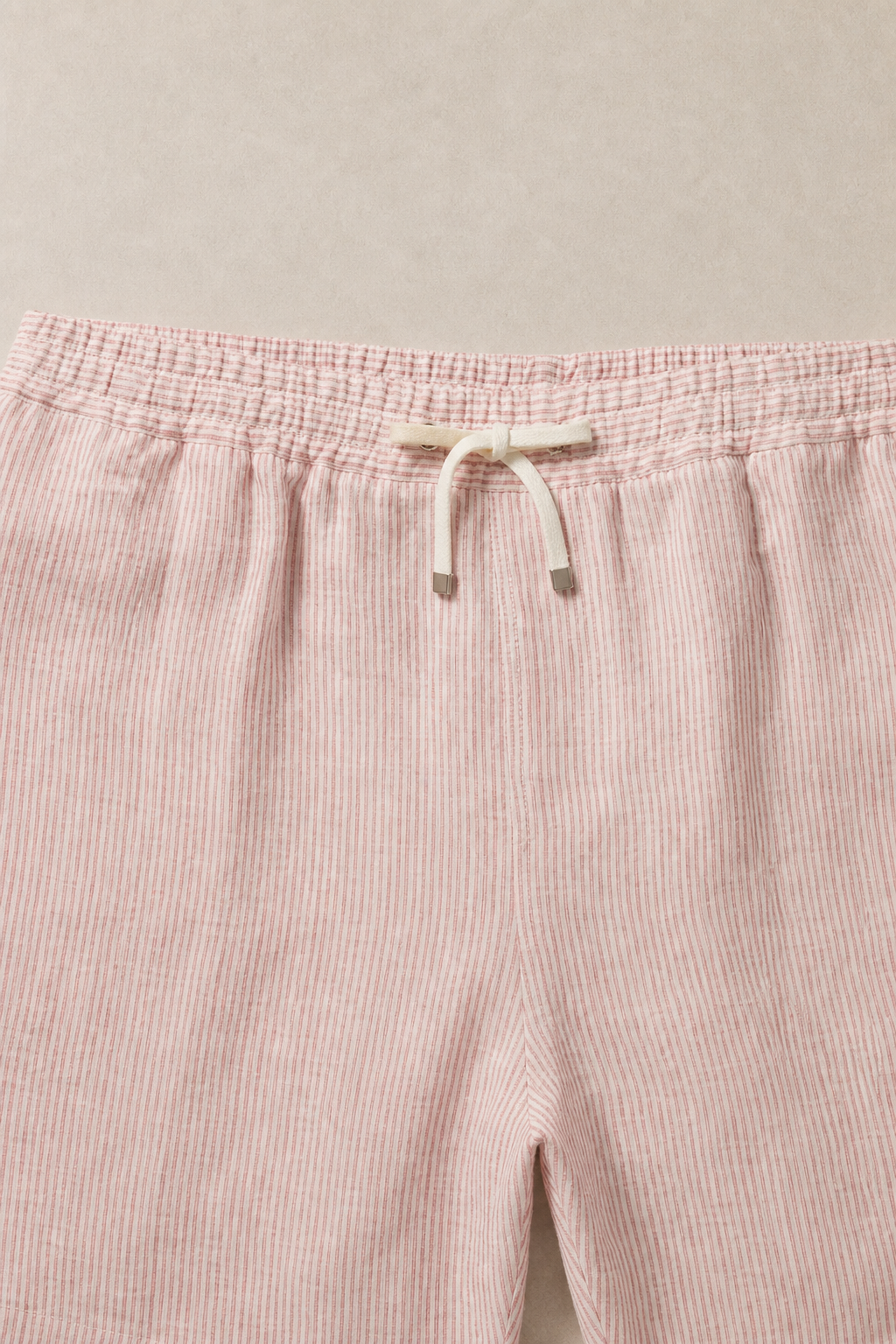 St. Tropez Shorts in Cream with Pink Pinstripes - fabric detail