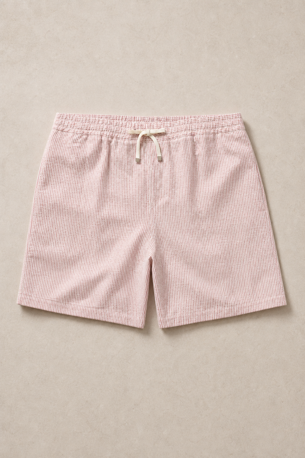 St. Tropez Shorts in Cream with Pink Pinstripes - front view