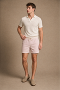 St. Tropez Shorts in Cream with Pink Pinstripes on model - front pose