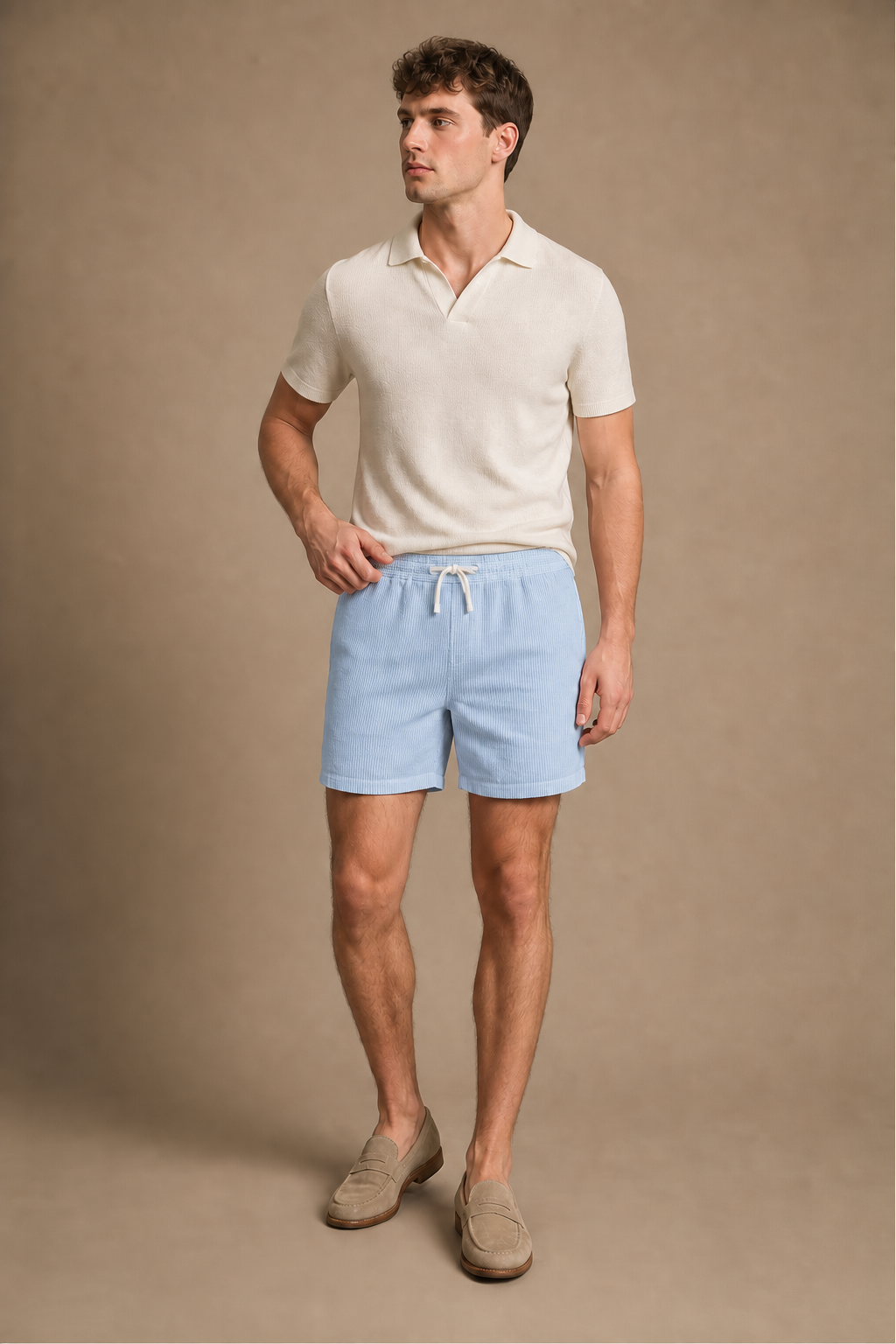 St. Tropez Shorts in Powder Blue on model - front pose