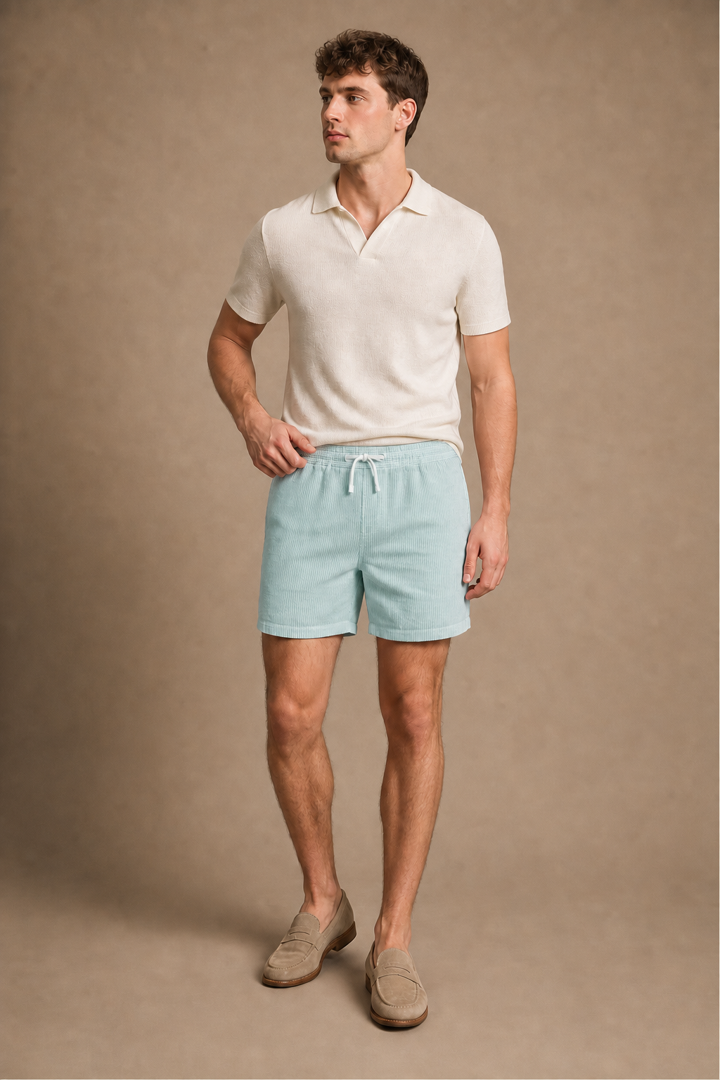 St. Tropez Shorts in Seafoam on model - front pose