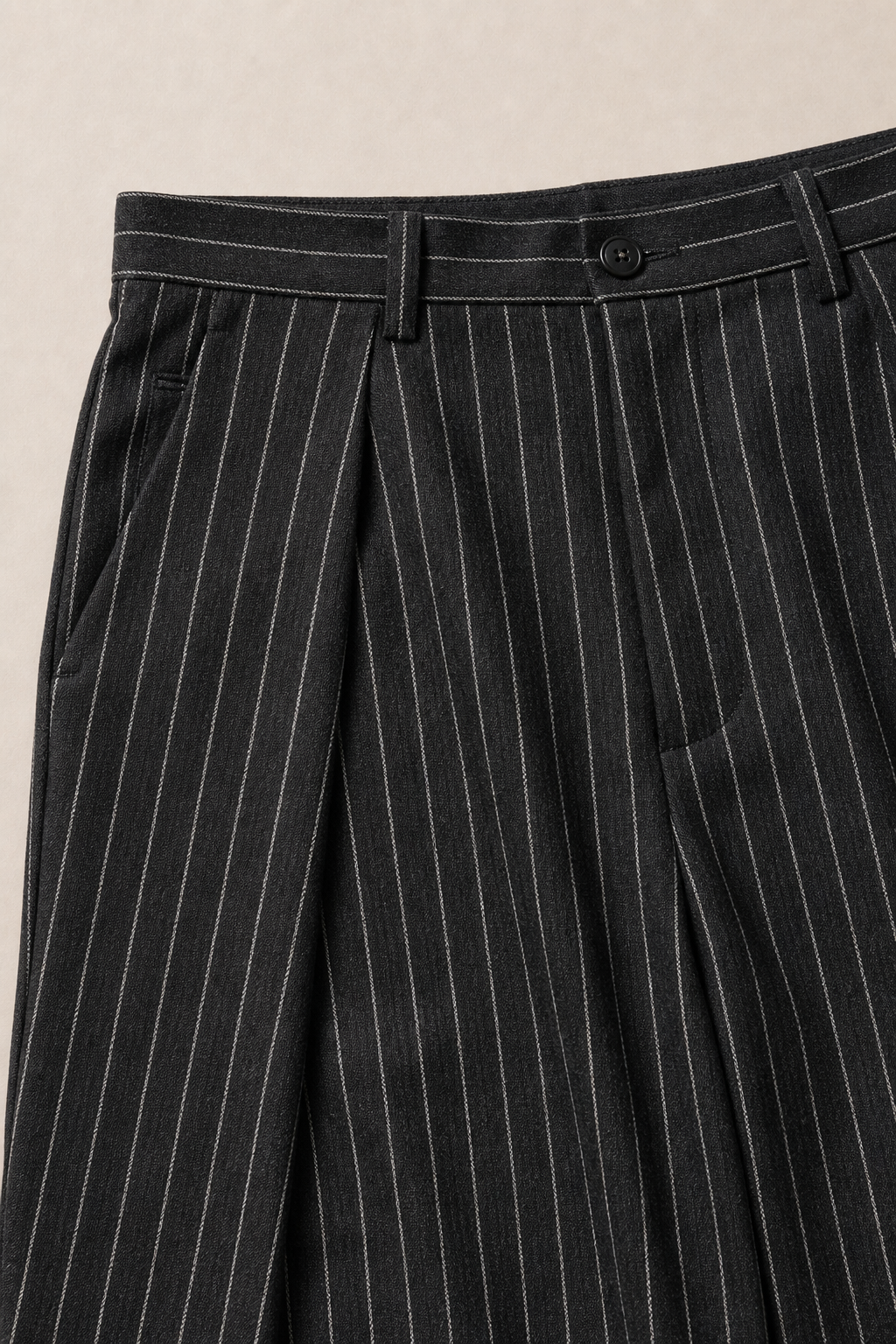 Stromboli Pinstripe Trousers in Charcoal with White Pinstripes - fabric detail