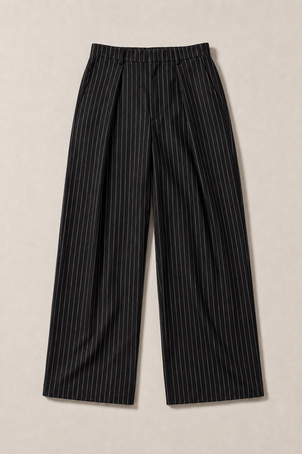 Stromboli Pinstripe Trousers in Charcoal with White Pinstripes - front view