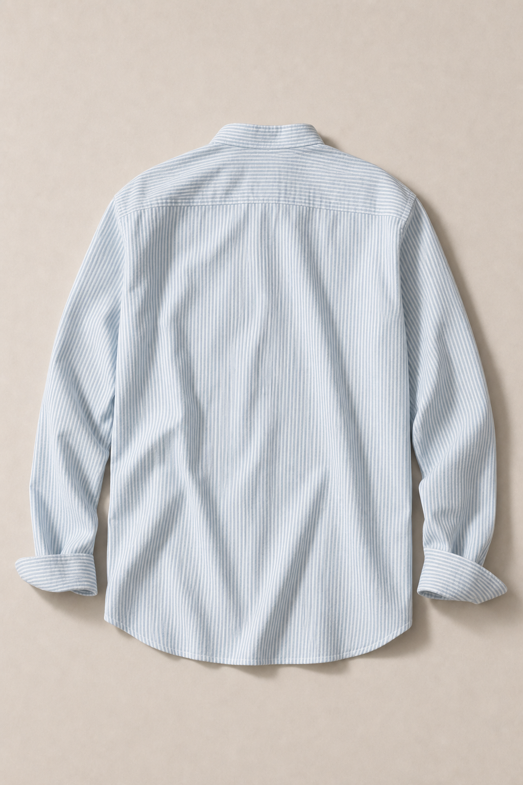 Tabarca Striped Linen Shirt in White with Light Blue Stripes - back view