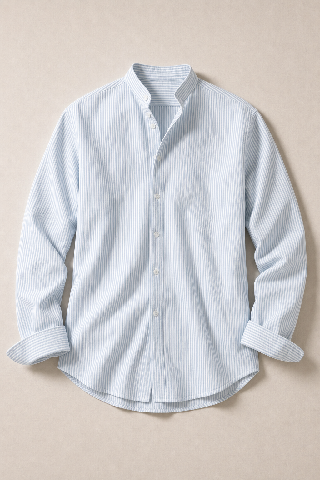 Tabarca Striped Linen Shirt in White with Light Blue Stripes - front view