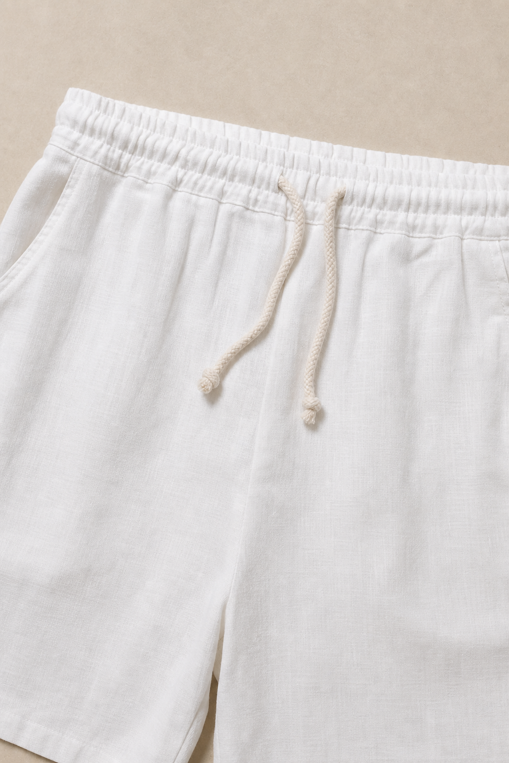Tavolara Linen Shorts in White - fabric detail