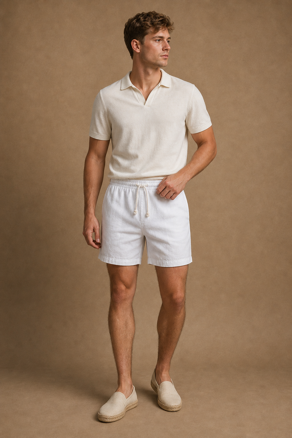 Tavolara Linen Shorts in White on model - front pose
