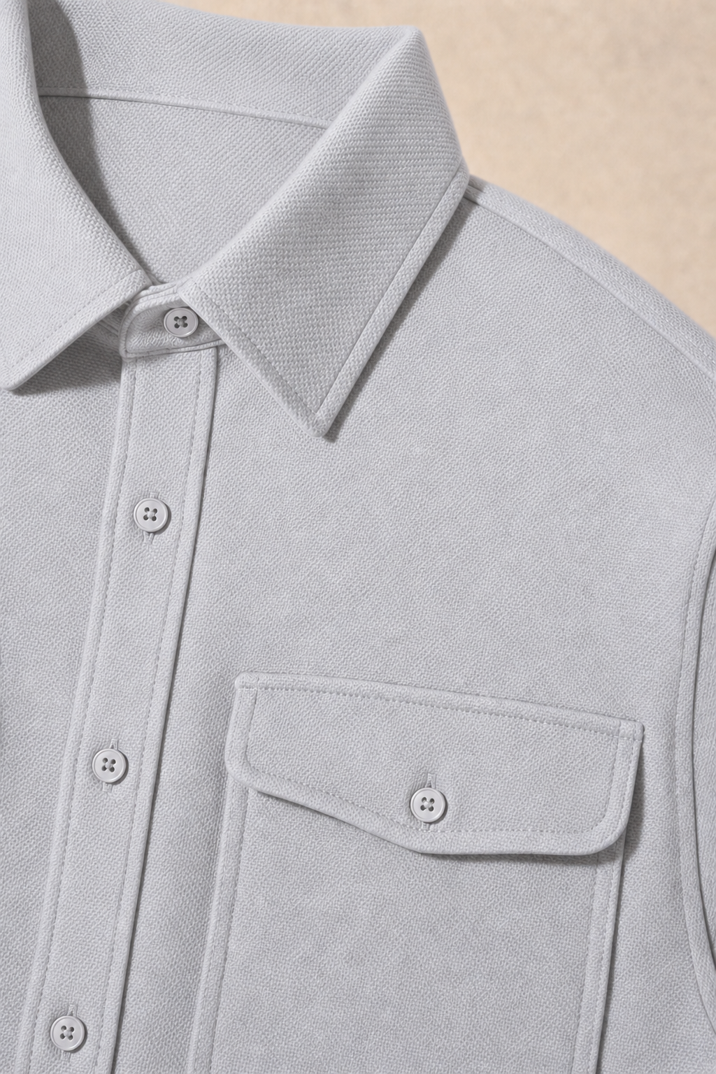 The Adige Overshirt in Light Grey — fabric detail