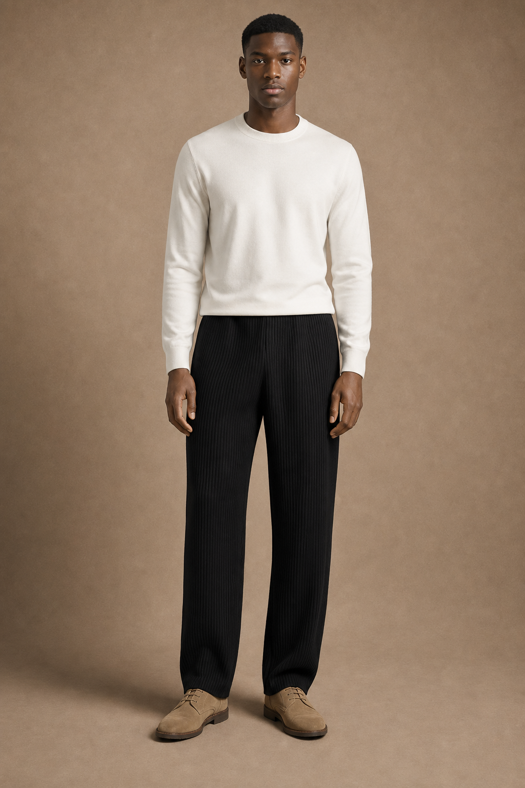 The Costa Pleated Pants in Black on model - front pose