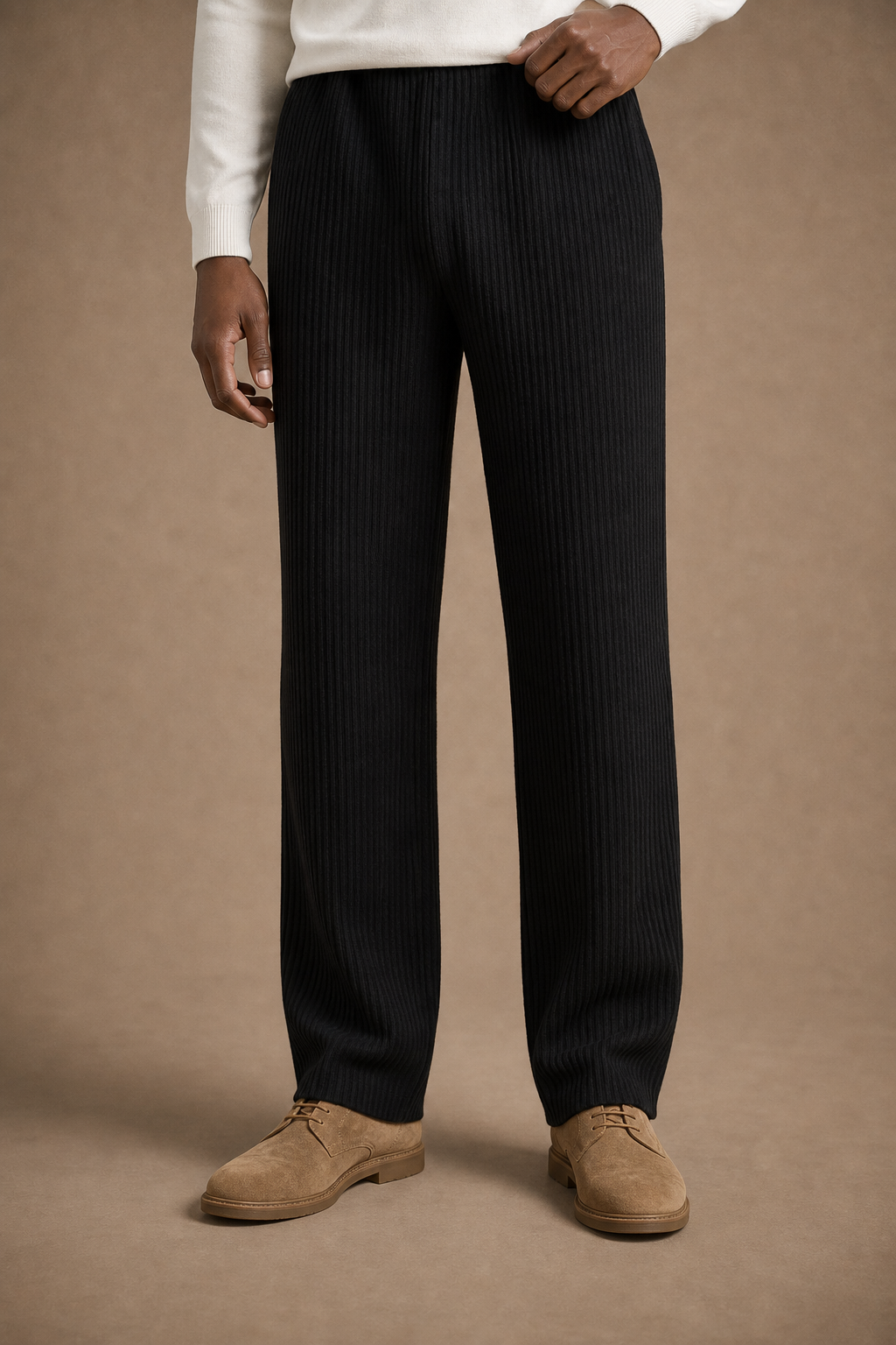 The Costa Pleated Pants in Black on model - alternate pose