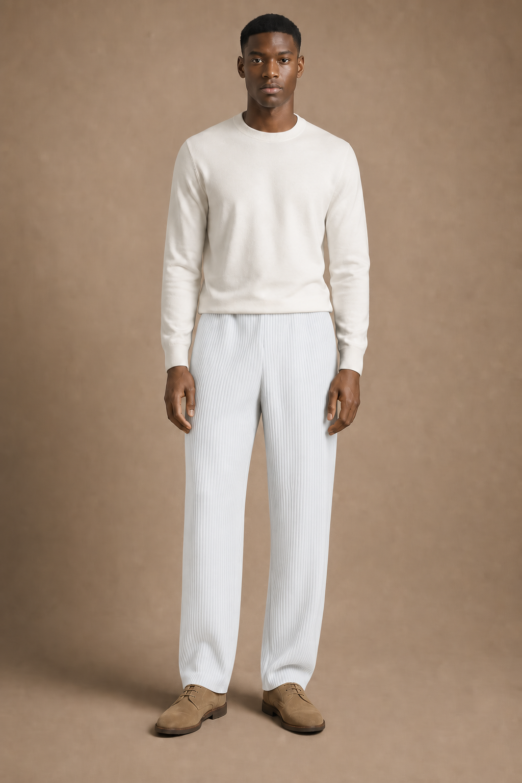 The Costa Pleated Pants in White on model - front pose