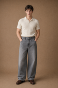 Torino Loose-Fit Jeans in Light Grey Wash on model - front pose