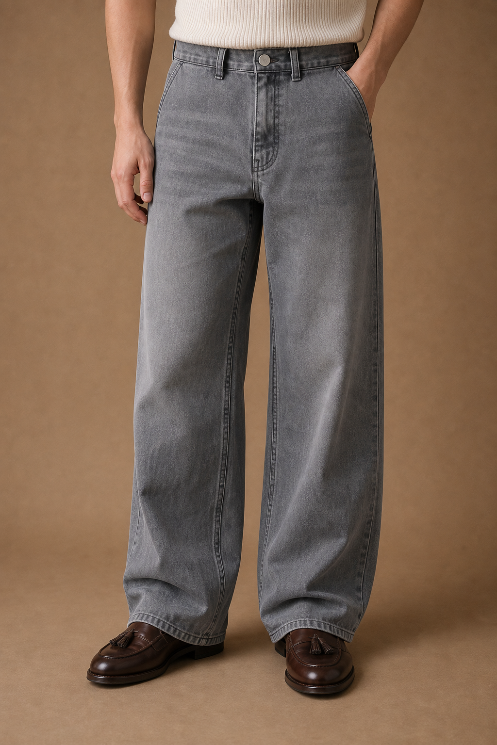 Torino Loose-Fit Jeans in Light Grey Wash on model - alternate pose