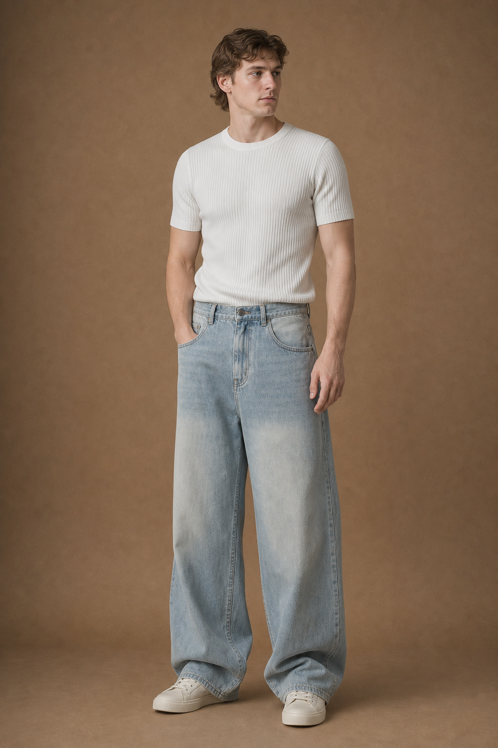 Torino Relaxed Washed Jeans in Light Wash on model - front pose