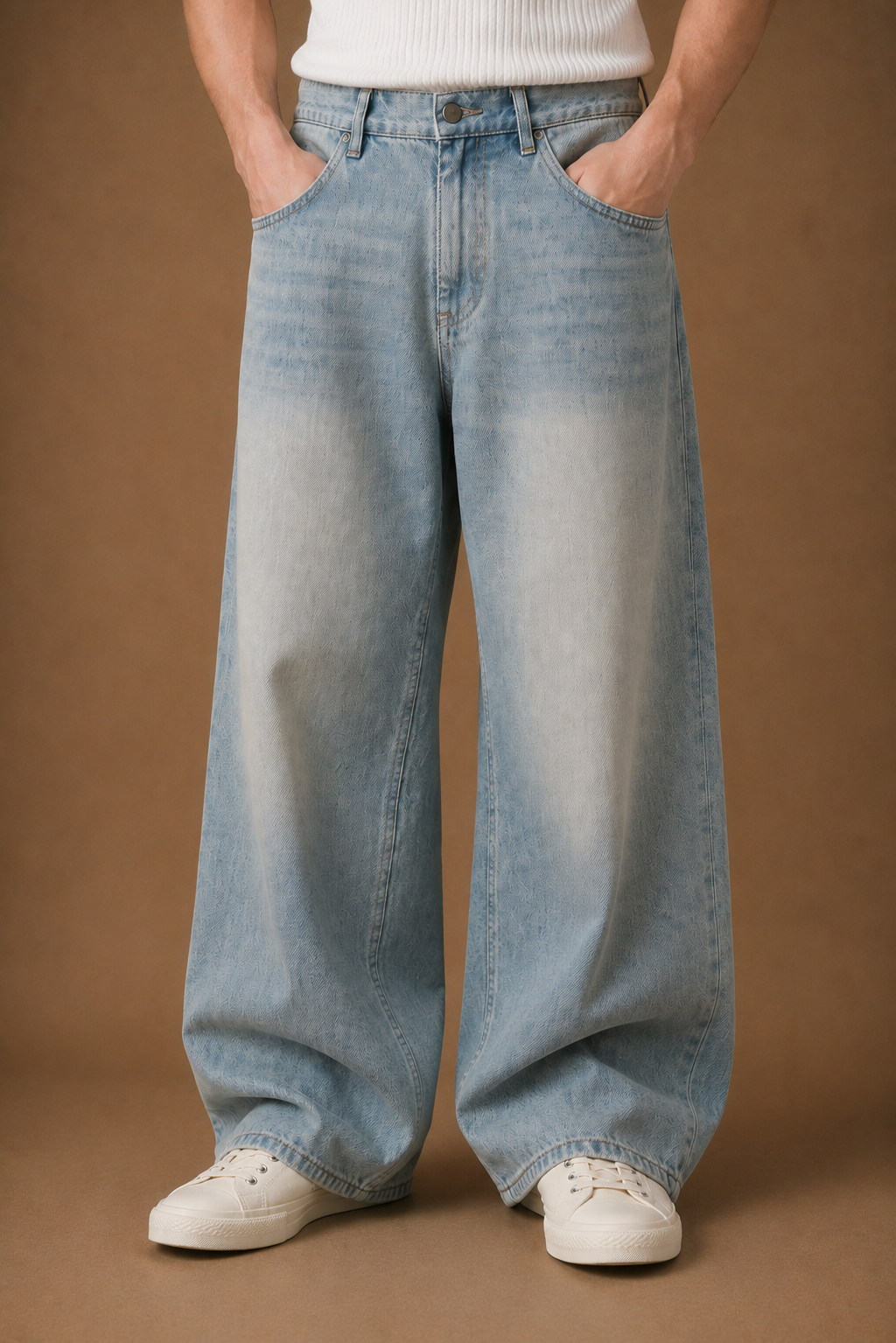 Torino Relaxed Washed Jeans in Light Wash on model - alternate pose