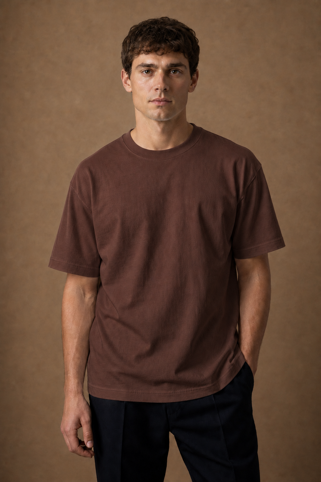Varenna Relaxed-Fit T-Shirt in Brown on model — front pose