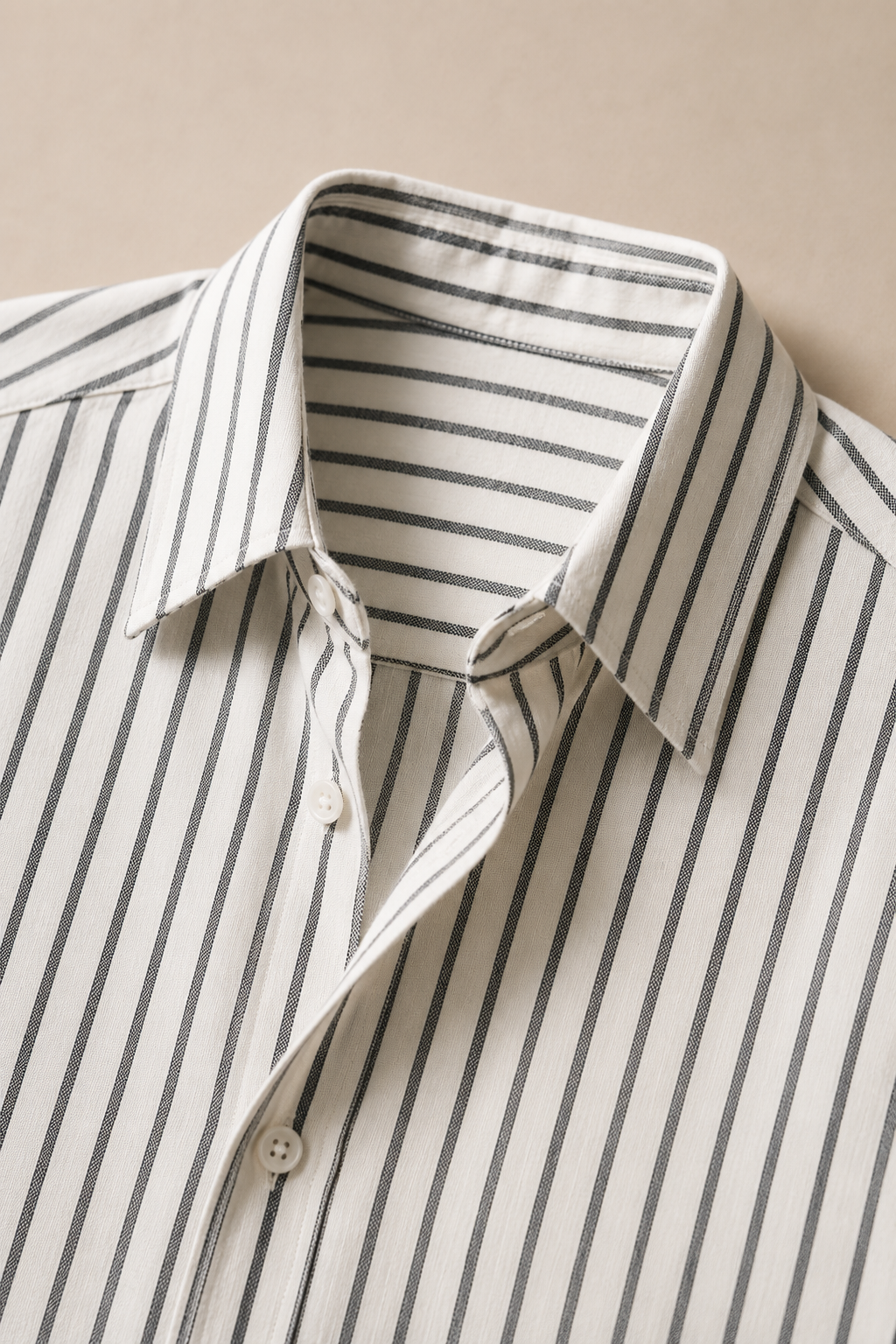 Vernazza Striped Shirt in White with Charcoal Stripes - fabric detail