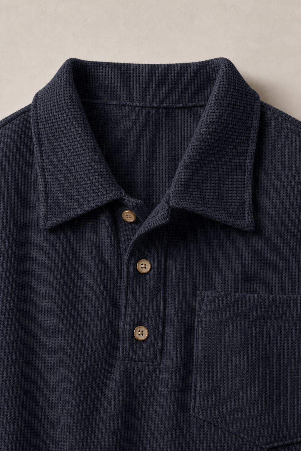 Vicenza Patched Polo Shirt in Navy — fabric detail